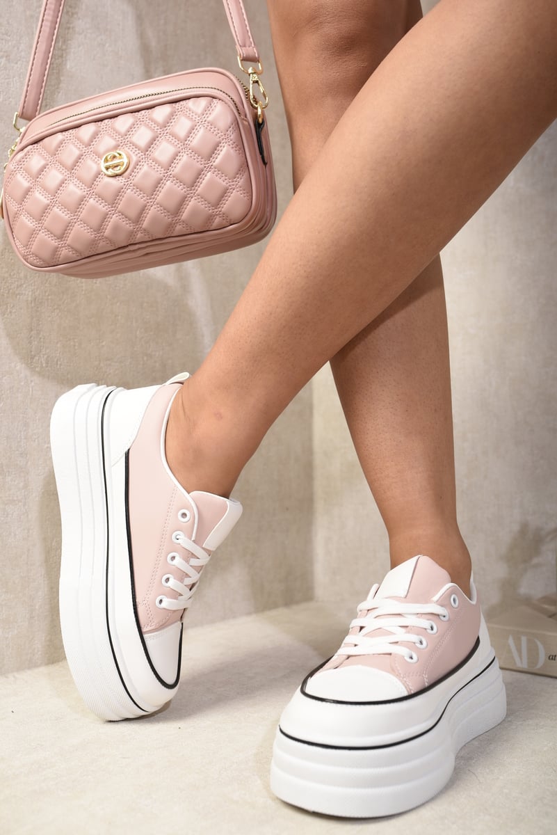 Platform Wedge Lace Up Trainers Moda