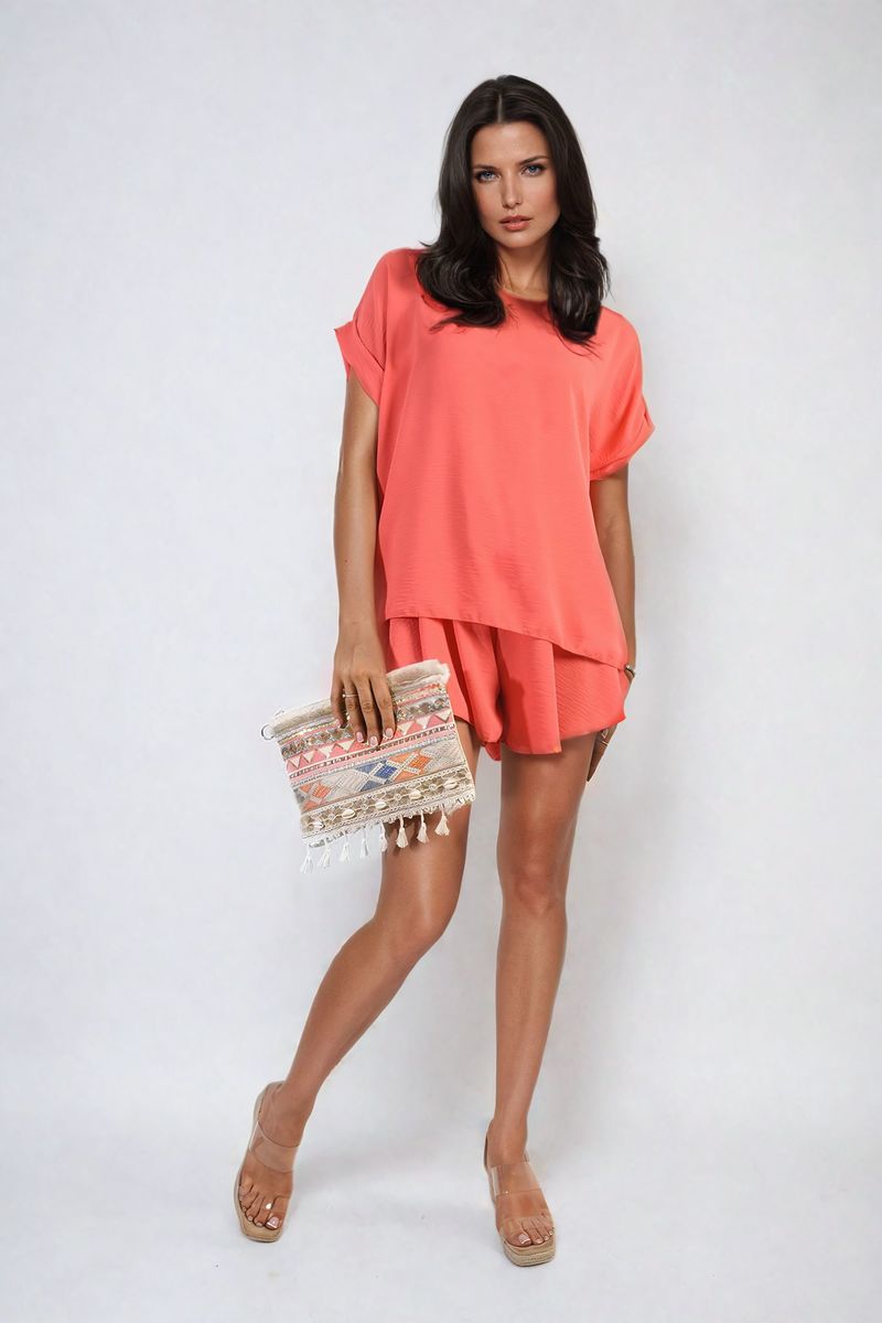 Short Sleeve Loose Top and Shorts Co-ord Set Moda