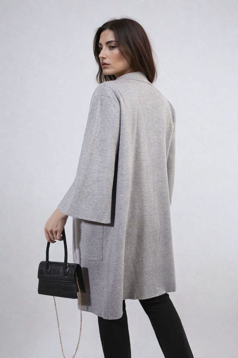 Open Front Longline Knitted Cardigan with Front Pockets Moda