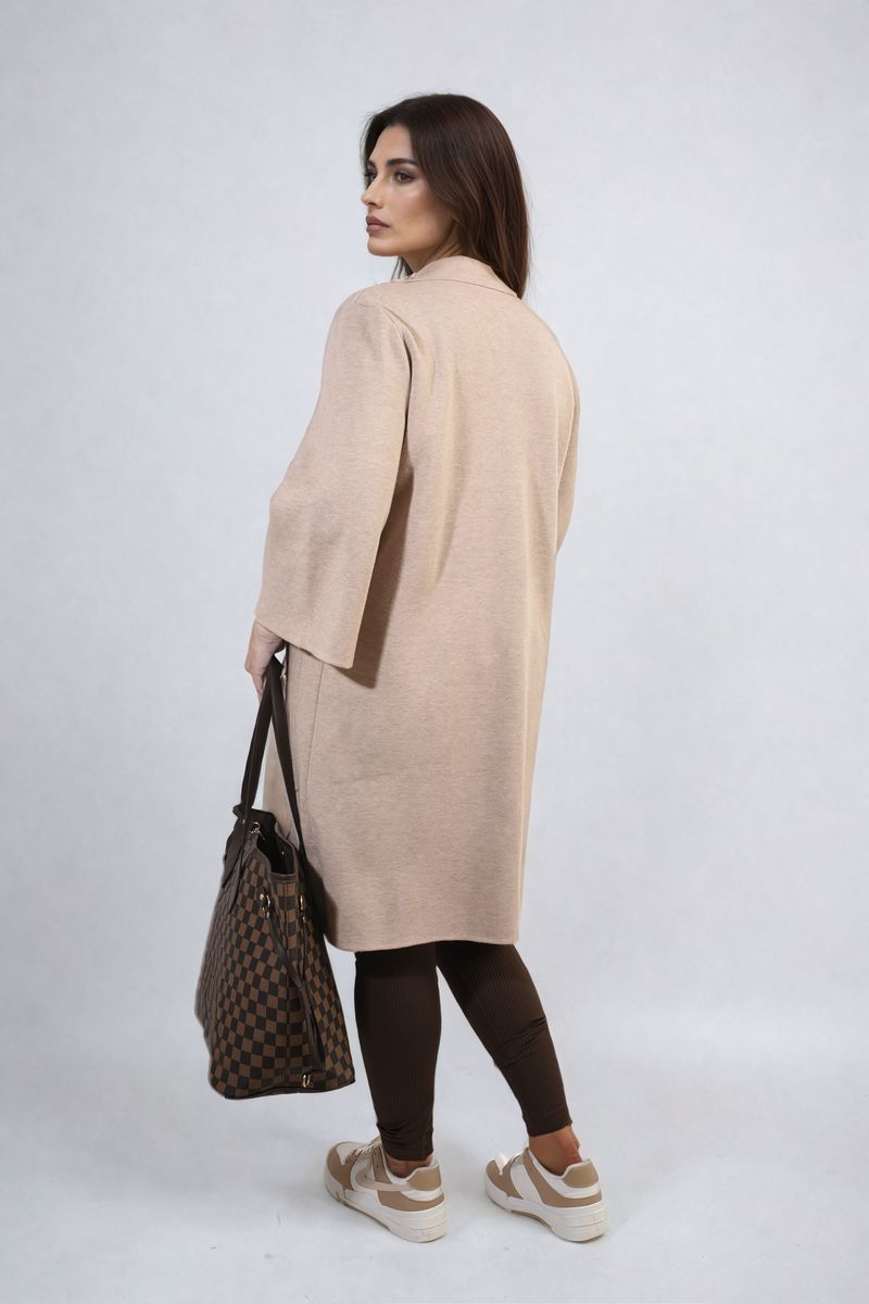 Open Front Longline Knitted Cardigan with Front Pockets Moda