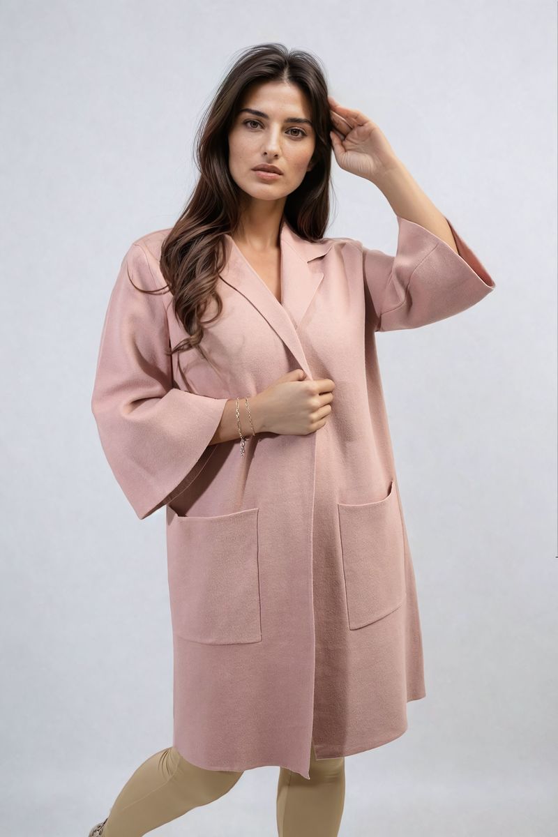 Open Front Longline Knitted Cardigan with Front Pockets Moda