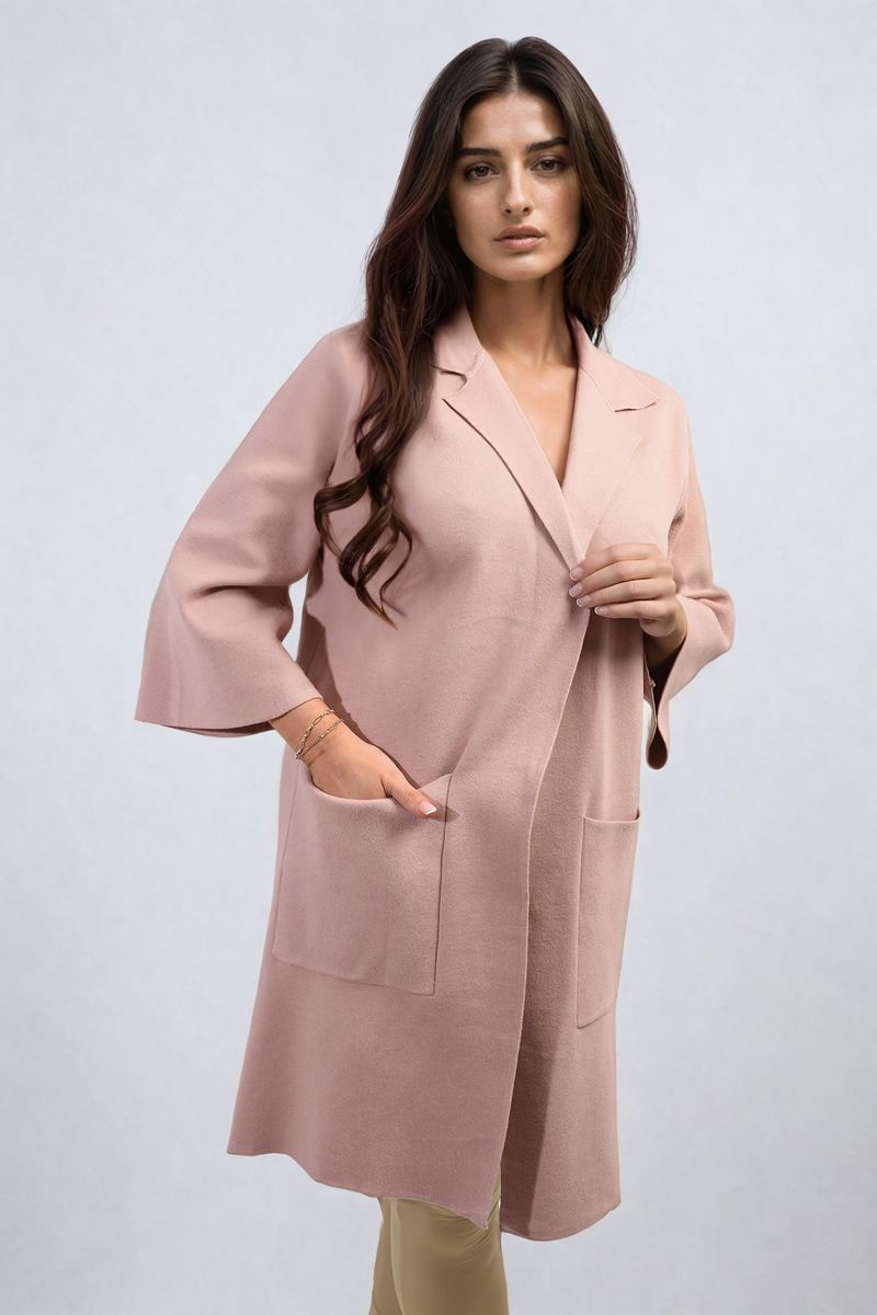Open Front Longline Knitted Cardigan with Front Pockets Moda