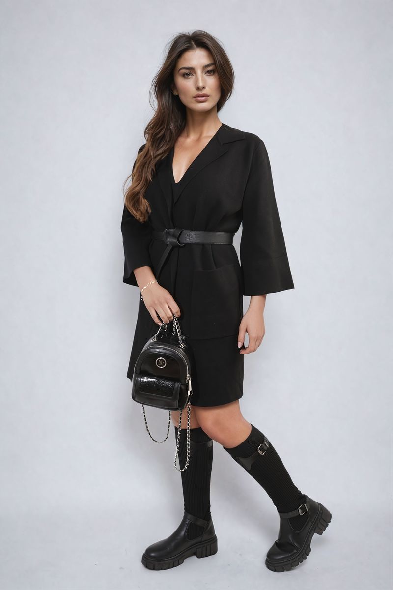 Open Front Longline Knitted Cardigan with Front Pockets Moda