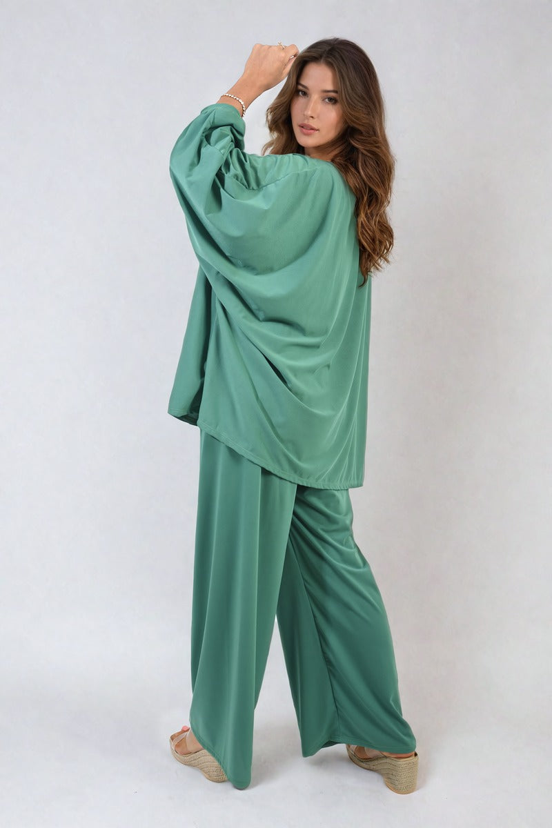 Oversized Long Sleeve Top and Wide Leg Co-ord Set Moda