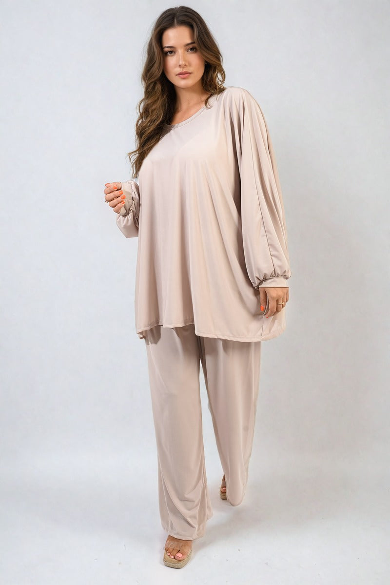 Oversized Long Sleeve Top and Wide Leg Co-ord Set Moda