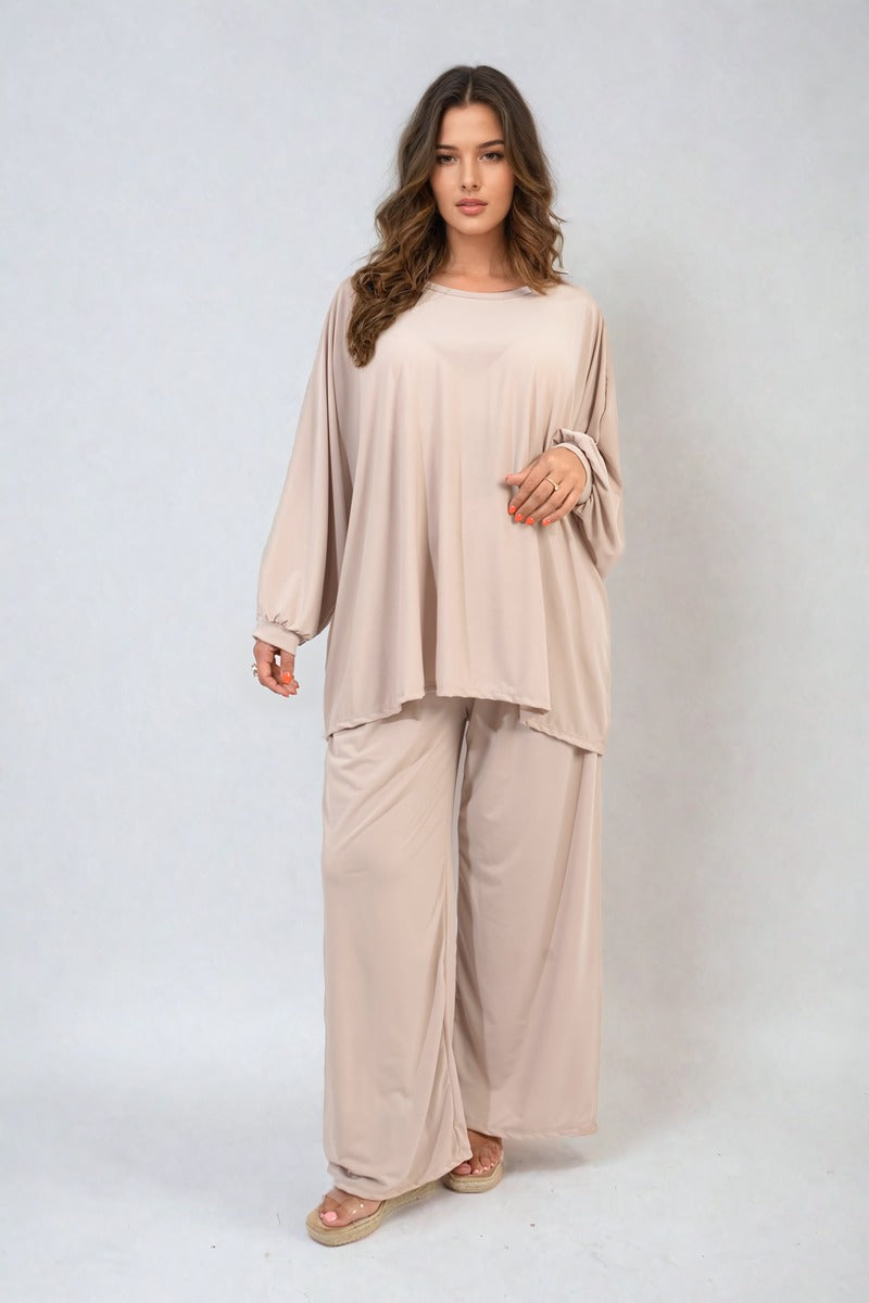 Oversized Long Sleeve Top and Wide Leg Co-ord Set Moda