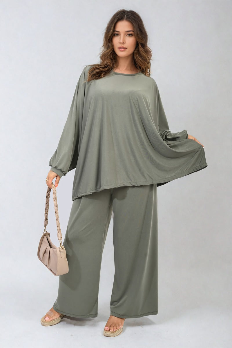 Oversized Long Sleeve Top and Wide Leg Co-ord Set Moda