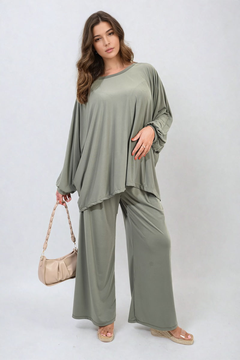 Oversized Long Sleeve Top and Wide Leg Co-ord Set Moda