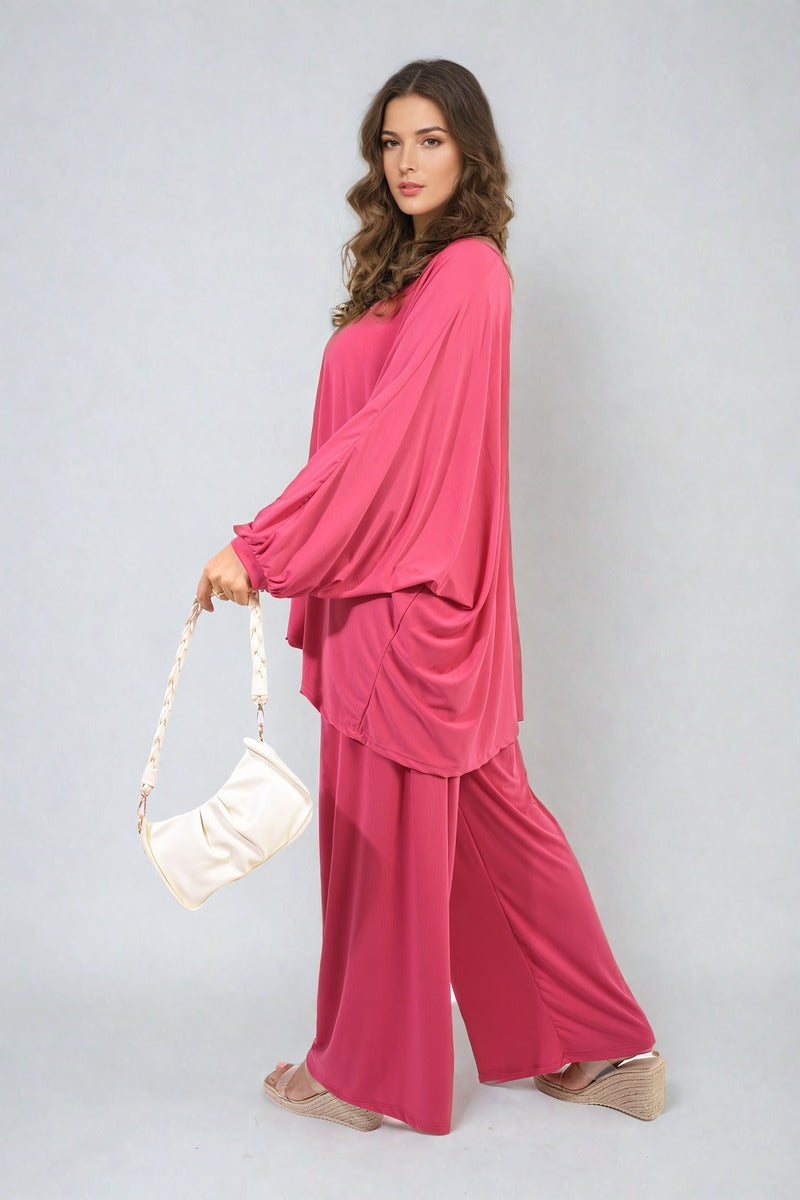 Oversized Long Sleeve Top and Wide Leg Co-ord Set Moda