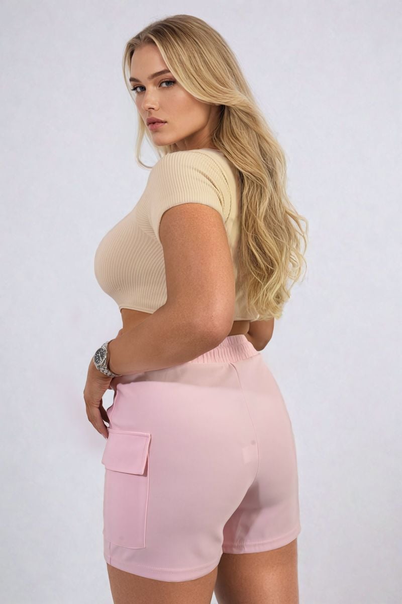 Elastic Waist Drawstring Pocket Detail Shorts Moda