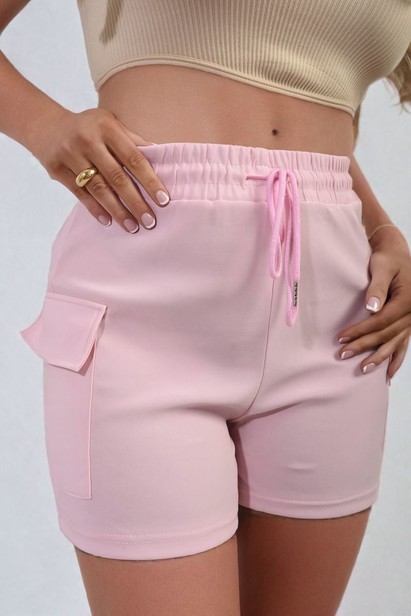 Elastic Waist Drawstring Pocket Detail Shorts Moda