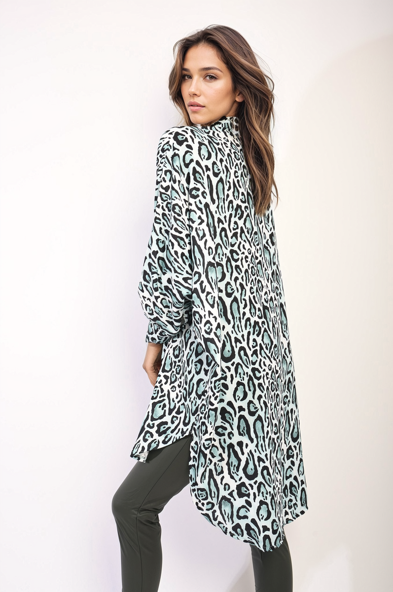 Oversized Long Sleeve Leopard Print Shirt Dress Moda