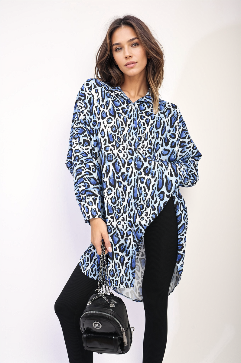 Oversized Long Sleeve Leopard Print Shirt Dress Moda