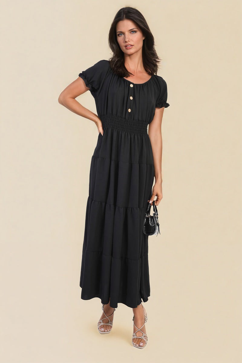 Smocked Waist Tiered Midi Dress Moda