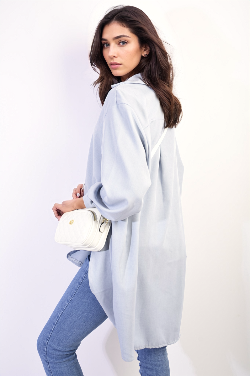 Button Up Oversized Long Back Shirt Dress Moda