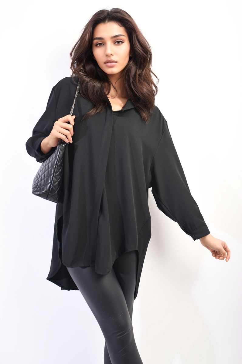 Button Up Oversized Long Back Shirt Dress Moda