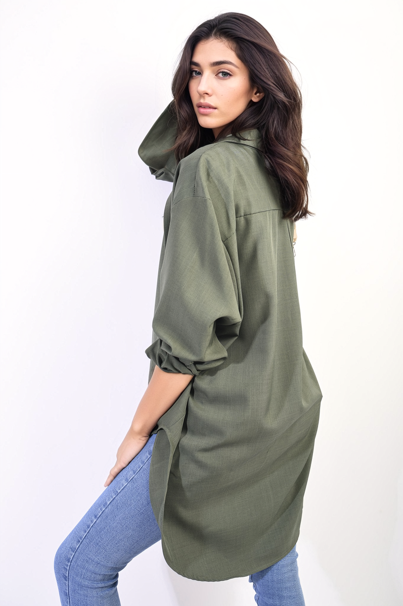 Button Up Oversized Long Back Shirt Dress Moda