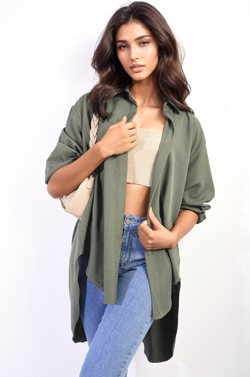 Button Up Oversized Long Back Shirt Dress Moda