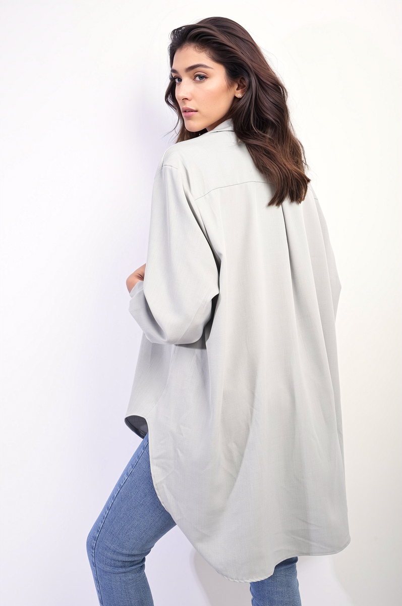 Button Up Oversized Long Back Shirt Dress Moda