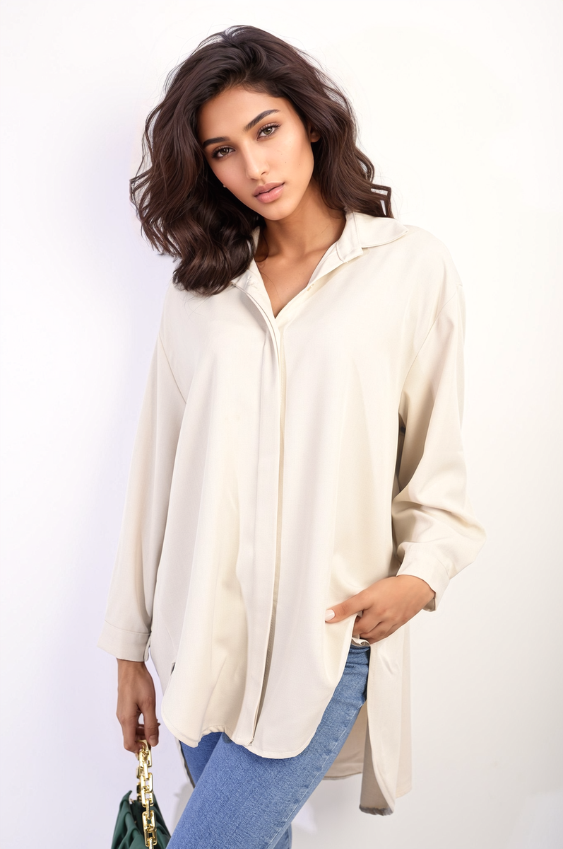 Button Up Oversized Long Back Shirt Dress Moda