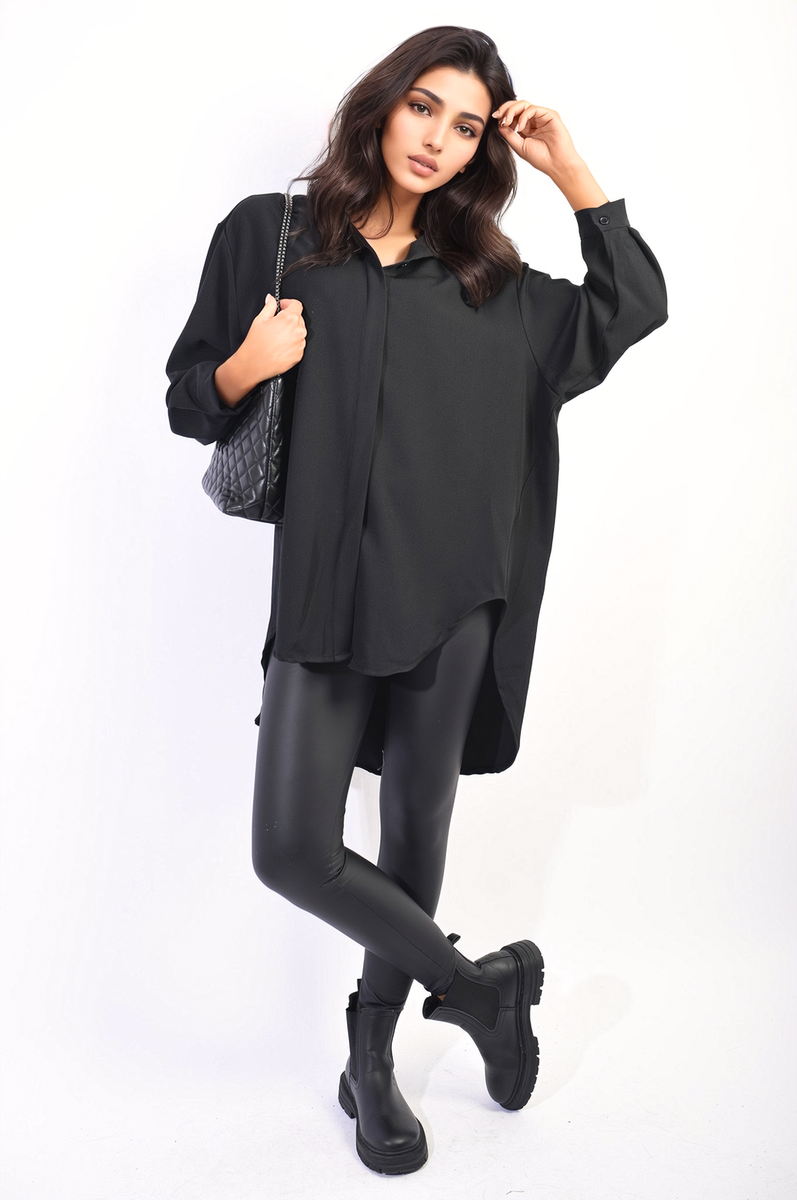 Button Up Oversized Long Back Shirt Dress Moda