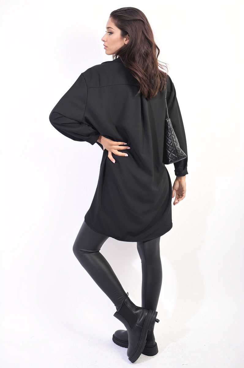 Button Up Oversized Long Back Shirt Dress Moda