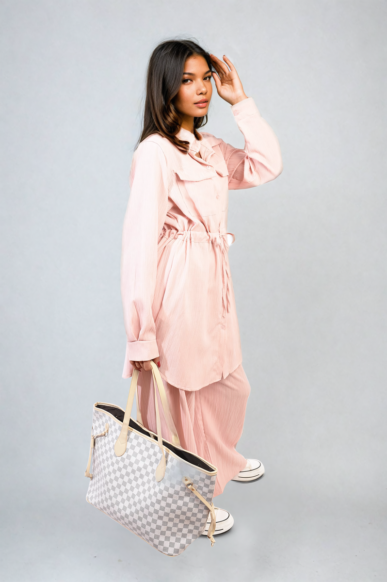 Oversized Long Sleeve Belted Button Down Top and Trouser Co-ord Set Moda