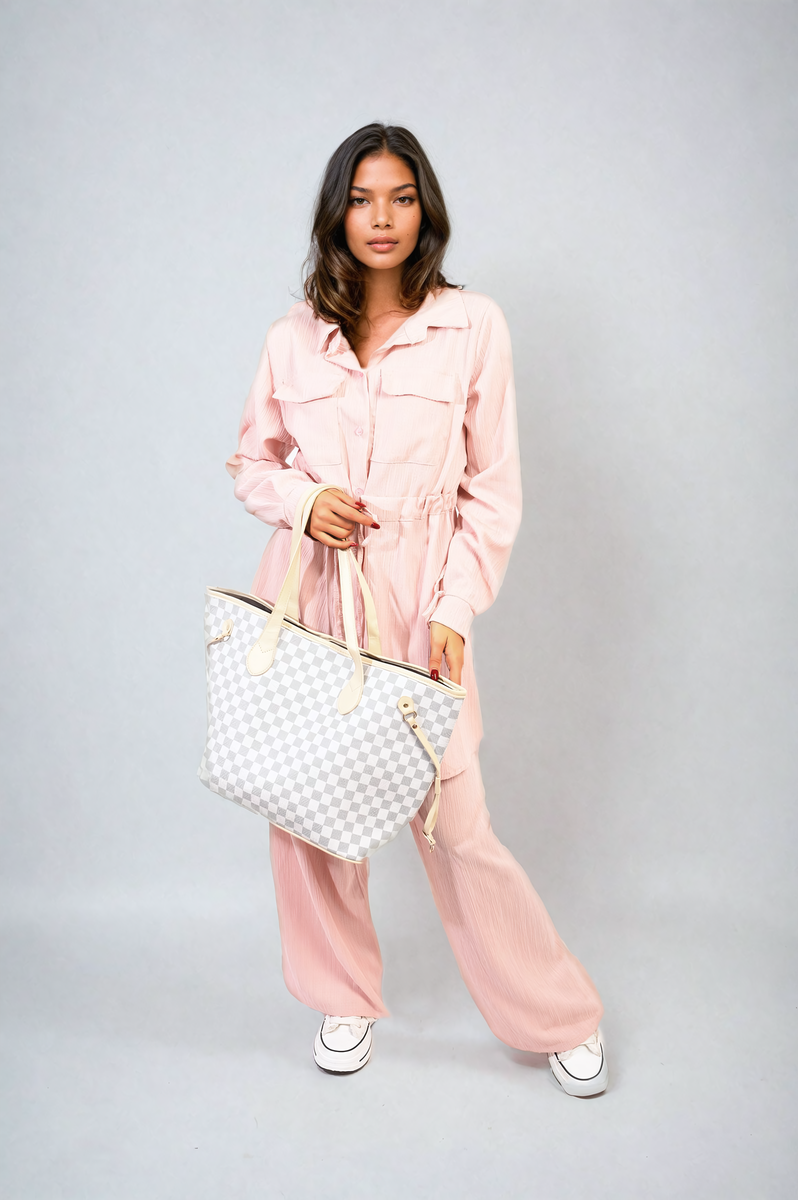 Oversized Long Sleeve Belted Button Down Top and Trouser Co-ord Set Moda