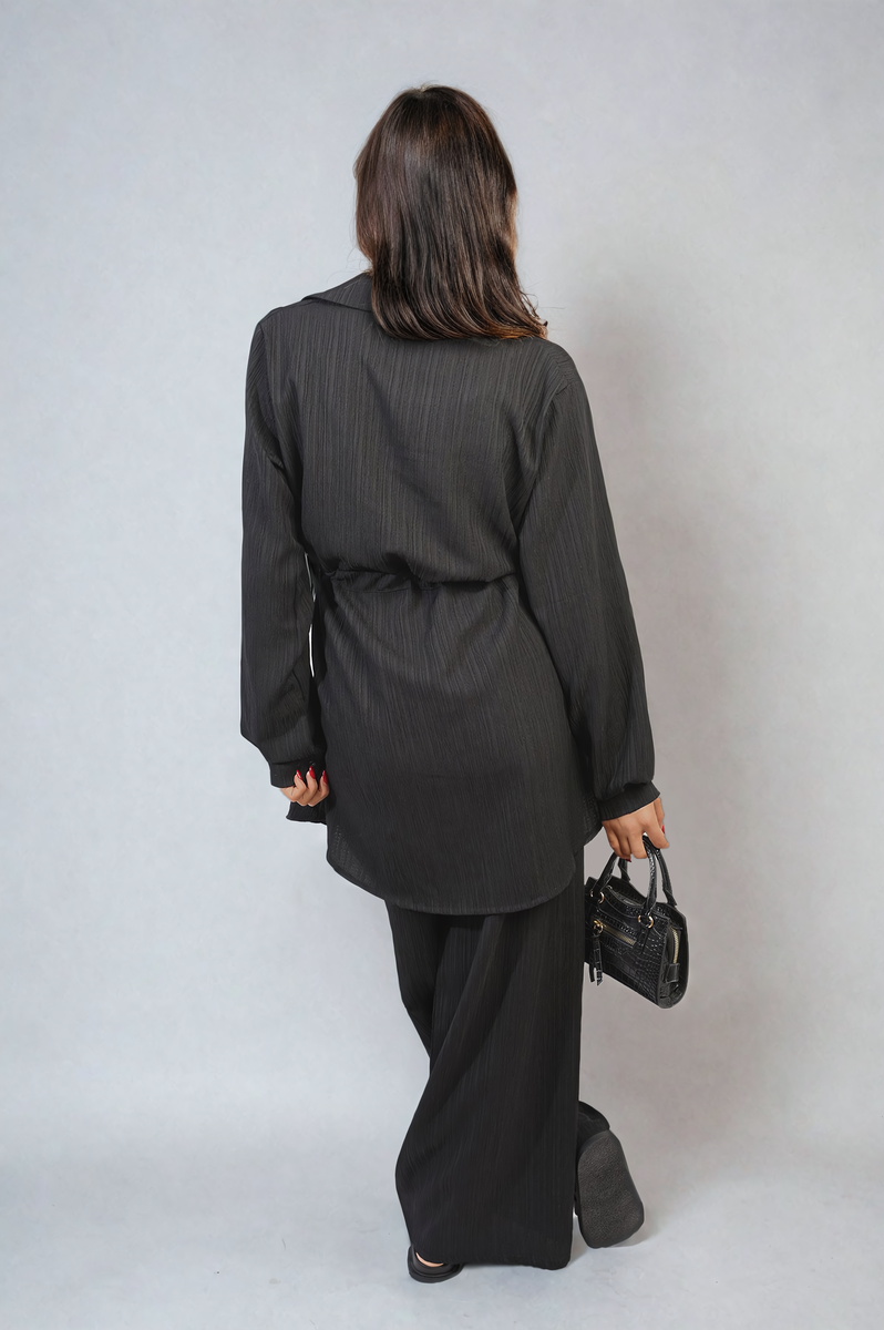 Oversized Long Sleeve Belted Button Down Top and Trouser Co-ord Set Moda