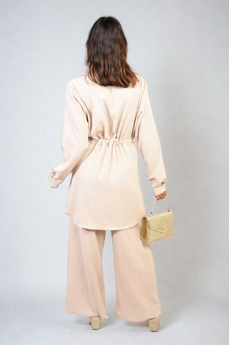 Oversized Long Sleeve Belted Button Down Top and Trouser Co-ord Set Moda