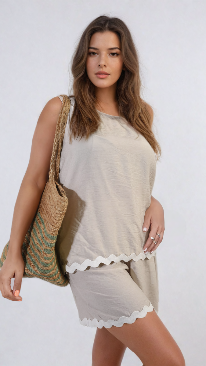 Scallop Hem Top and Short Co-ord Set Moda