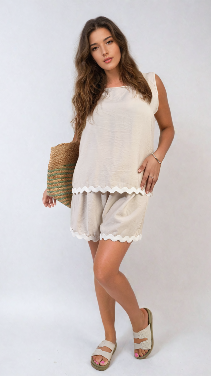 Scallop Hem Top and Short Co-ord Set Moda