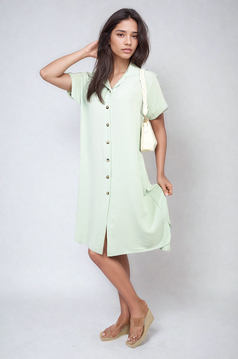 Button Front Shirt Dress Moda