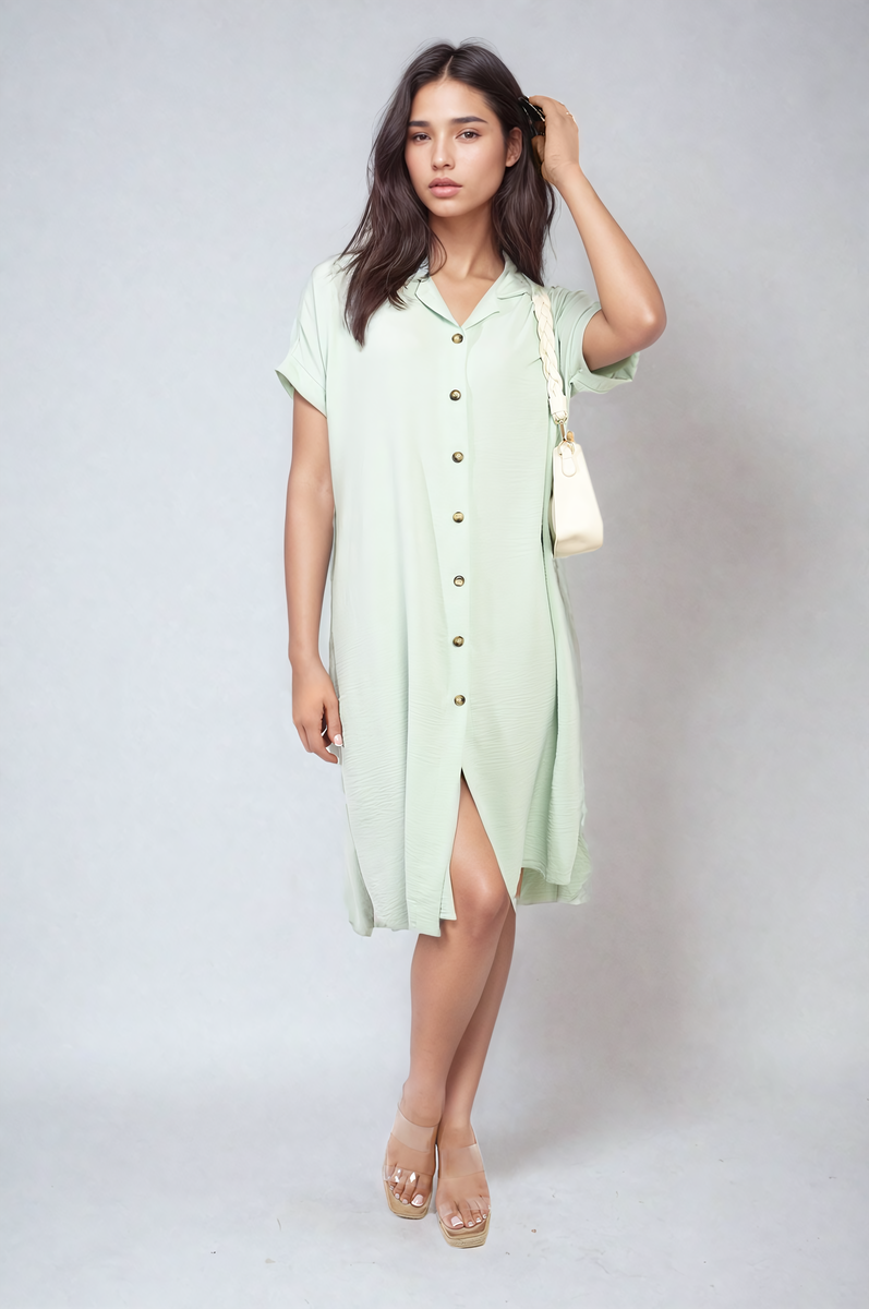 Button Front Shirt Dress Moda