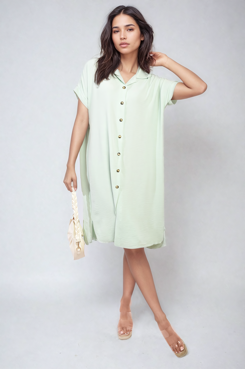 Button Front Shirt Dress Moda