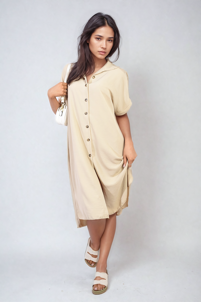 Button Front Shirt Dress Moda