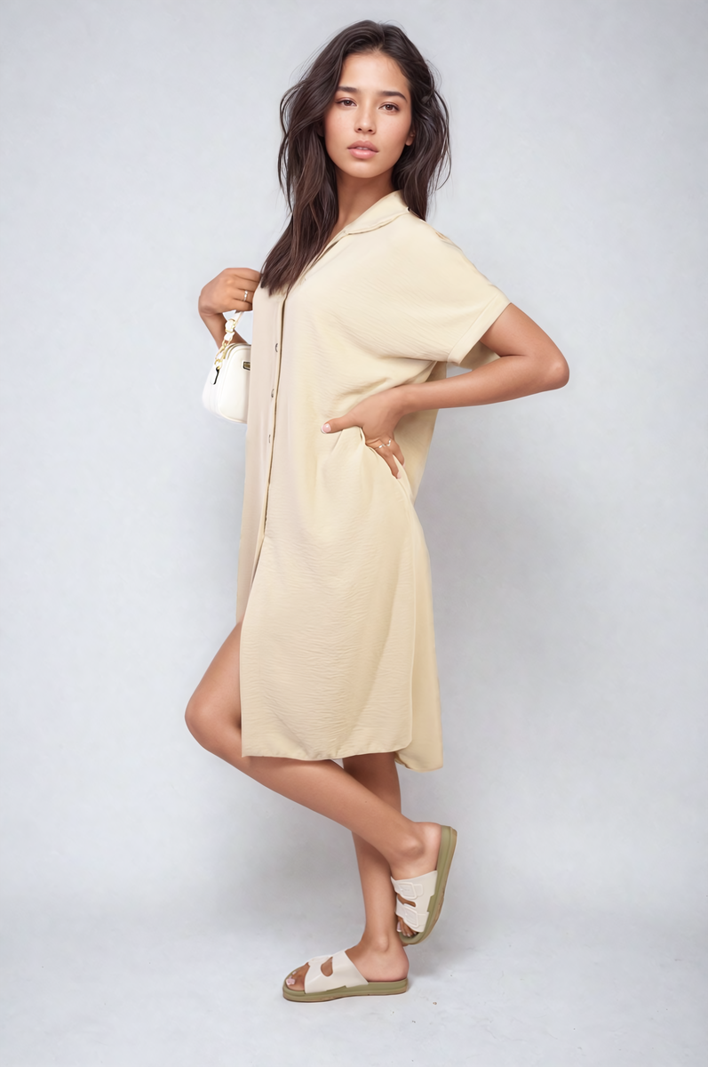 Button Front Shirt Dress Moda