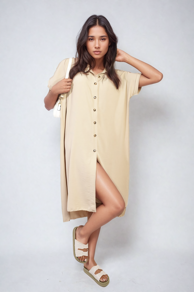 Button Front Shirt Dress Moda