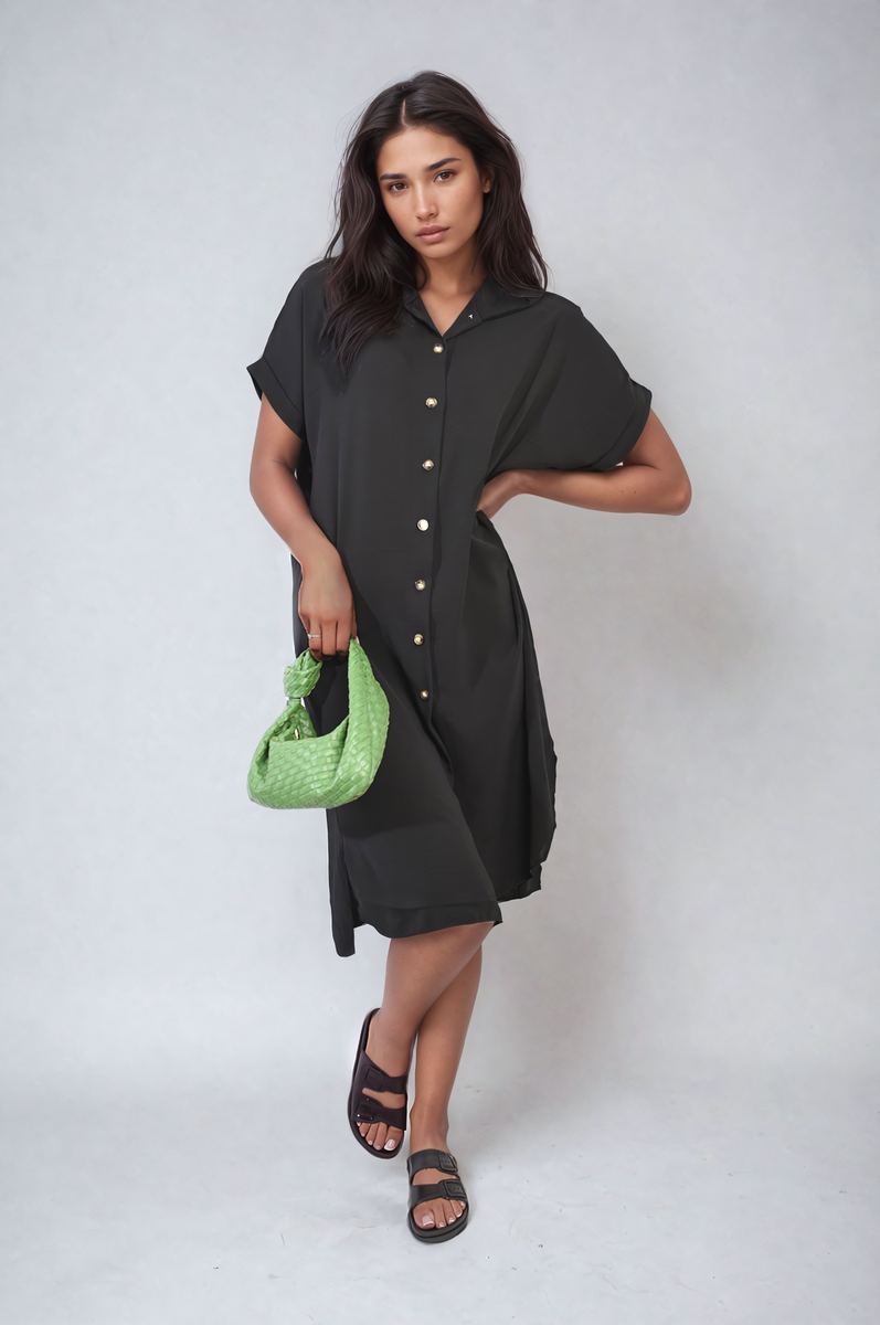 Button Front Shirt Dress Moda