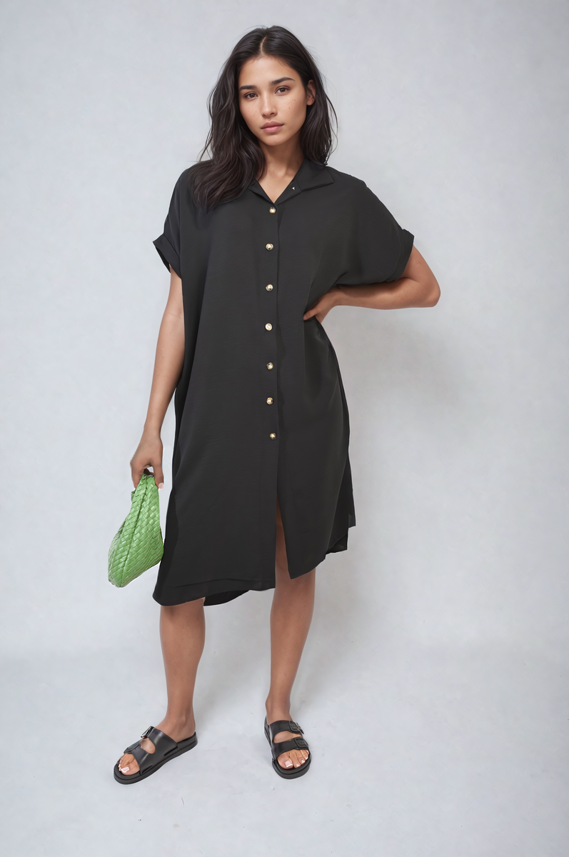 Button Front Shirt Dress Moda