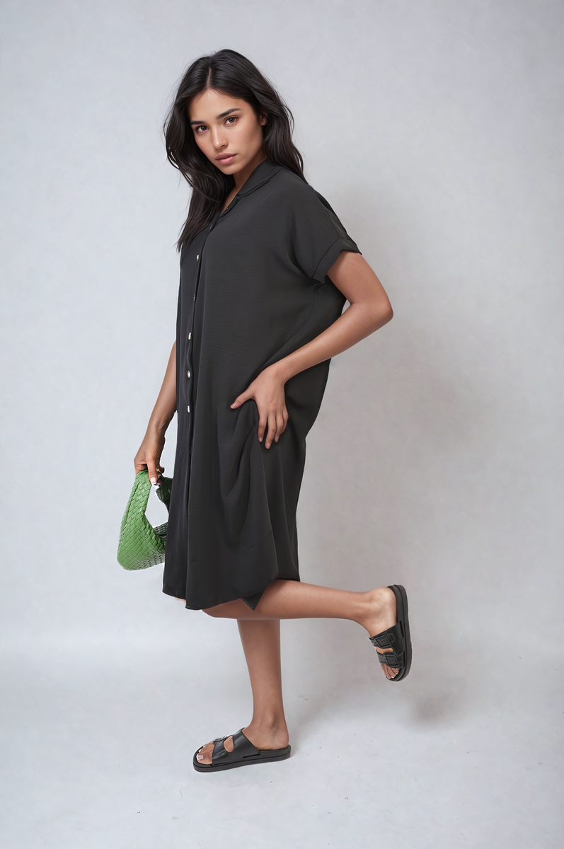 Button Front Shirt Dress Moda