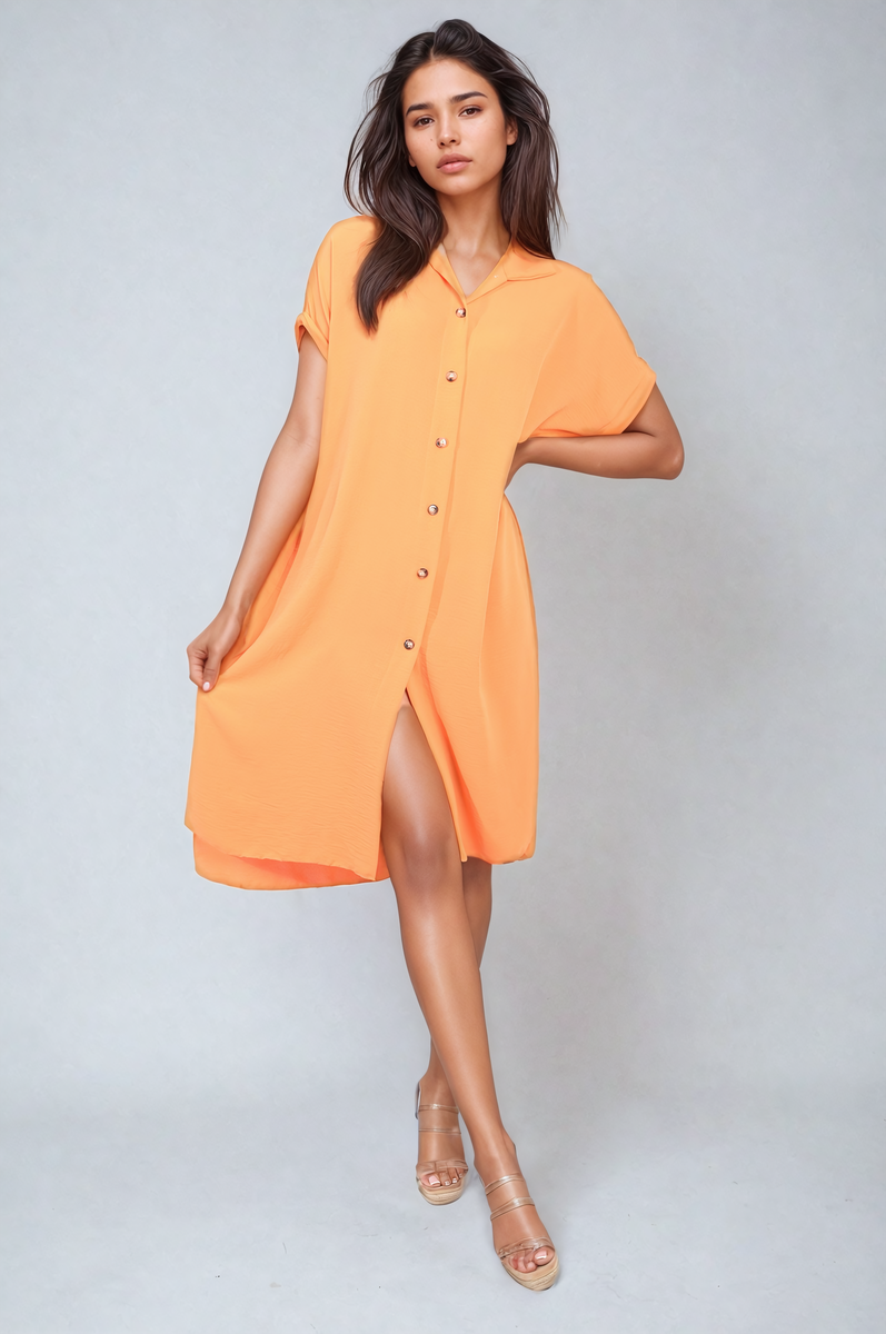Button Front Shirt Dress Moda
