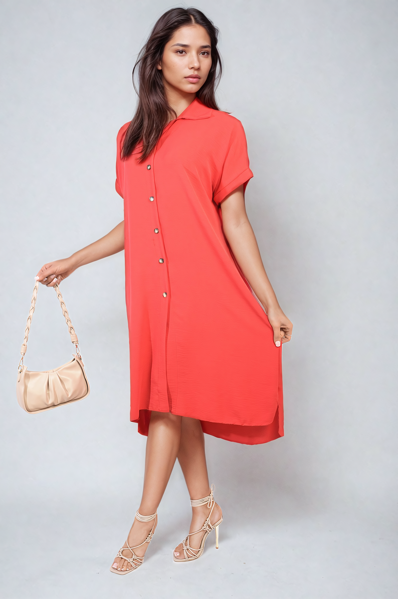 Button Front Shirt Dress Moda