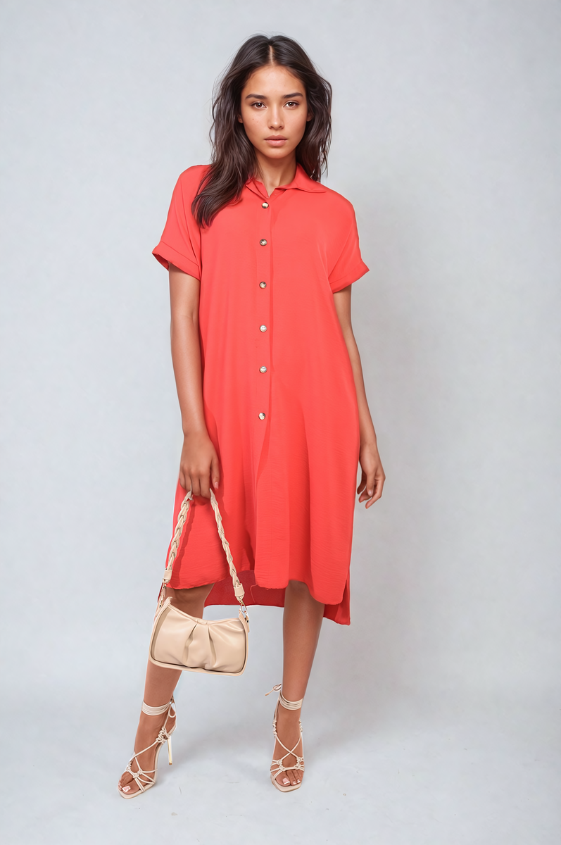 Button Front Shirt Dress Moda