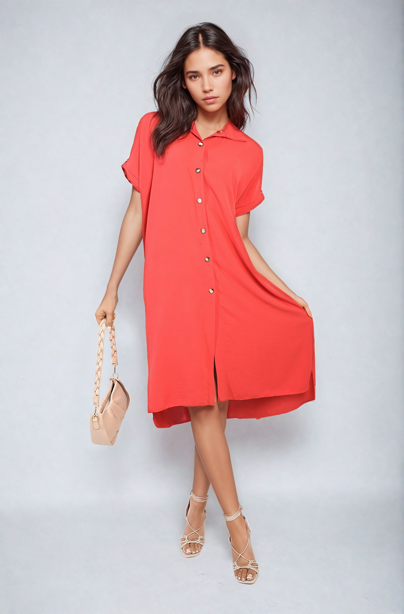 Button Front Shirt Dress Moda