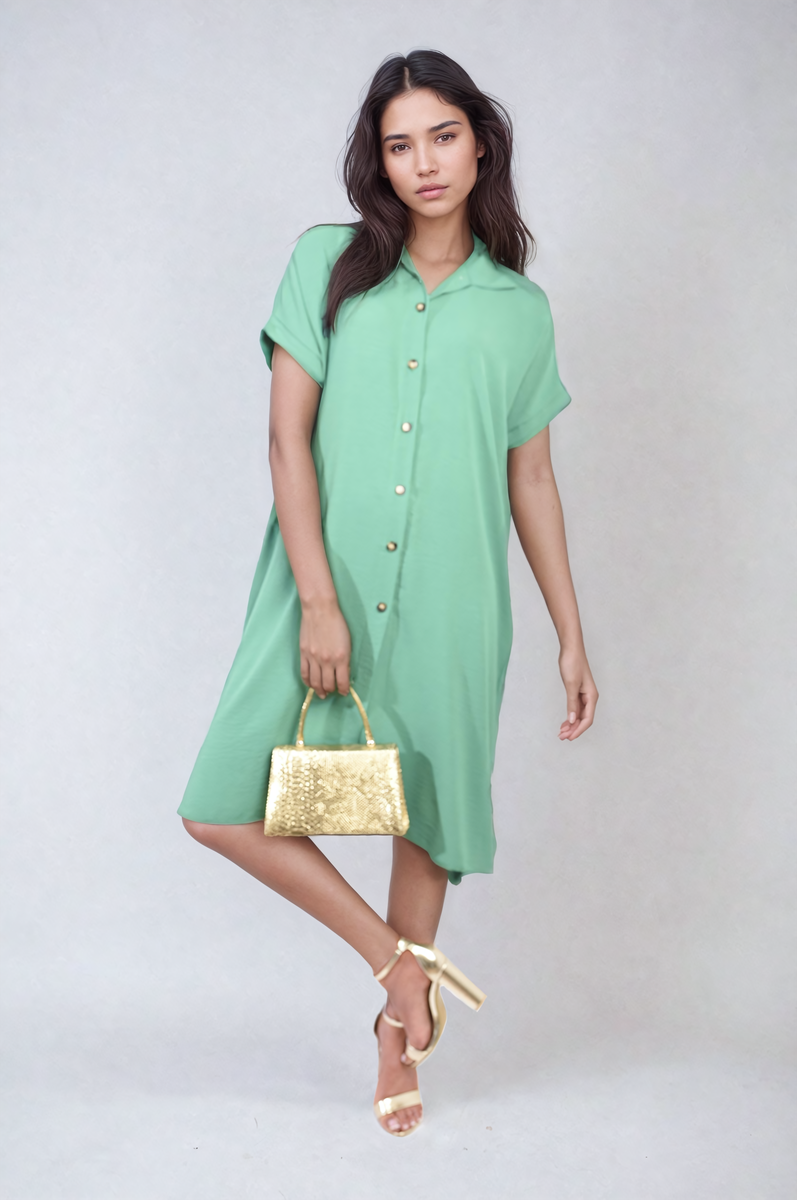 Button Front Shirt Dress Moda