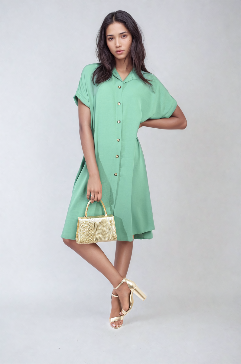 Button Front Shirt Dress Moda