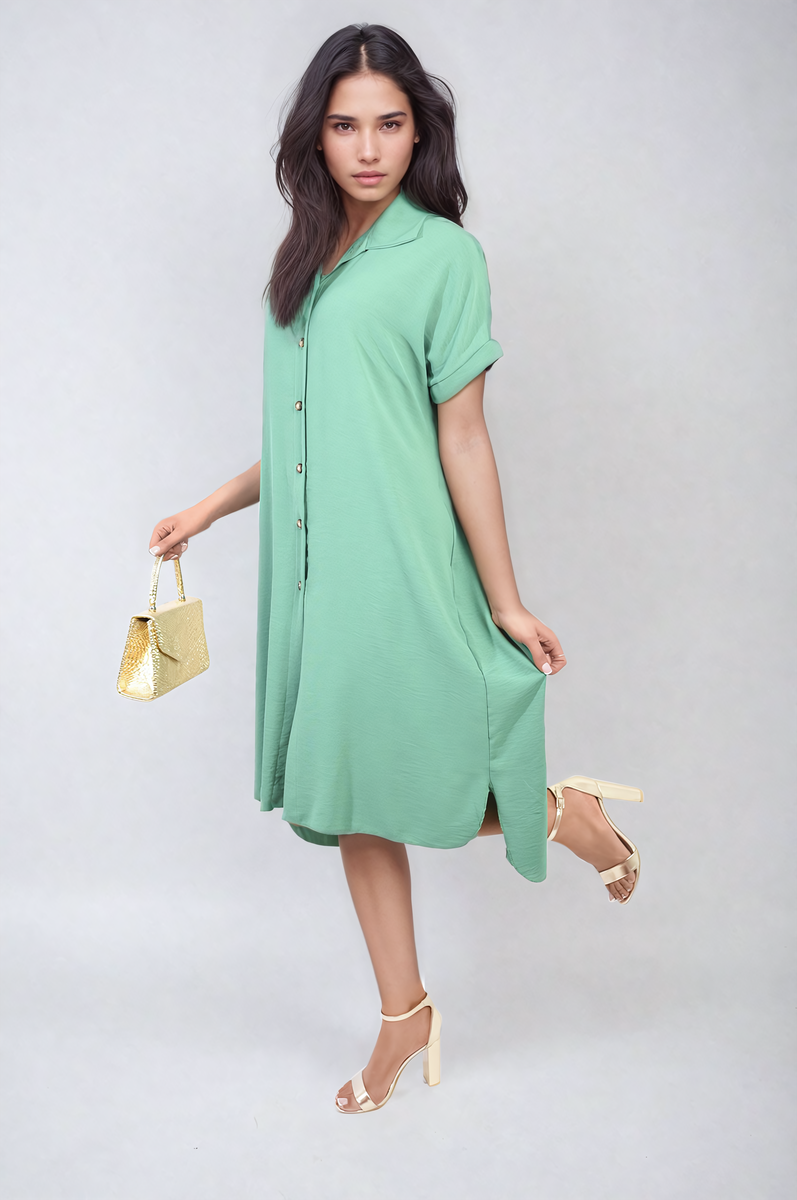 Button Front Shirt Dress Moda