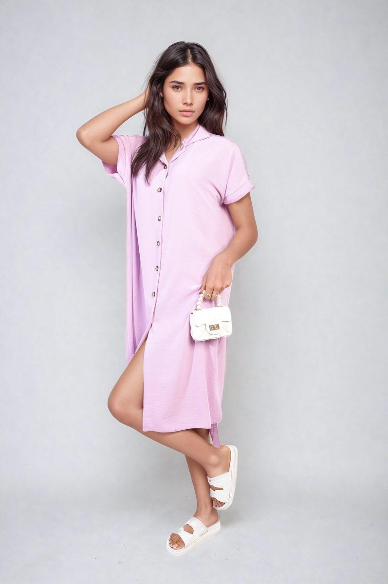 Button Front Shirt Dress Moda
