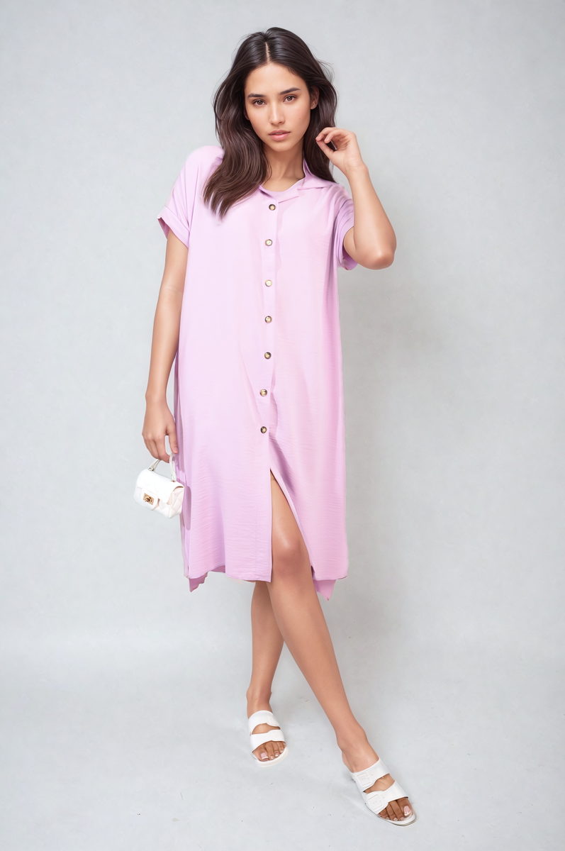 Button Front Shirt Dress Moda